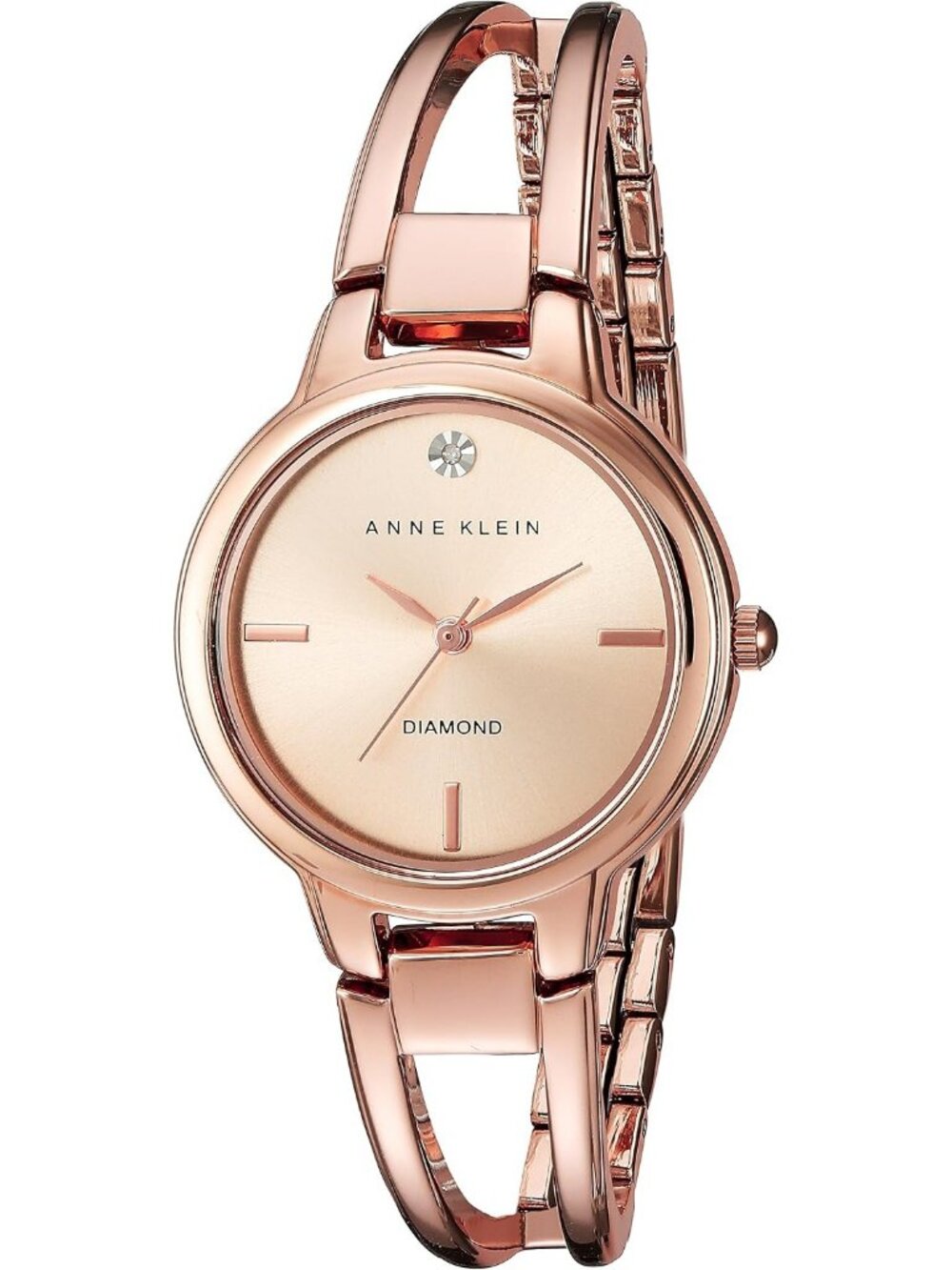 Women's Rose Gold Genuine Diamond Dial Adjustable Bangle Crystal Lens Wristwatch